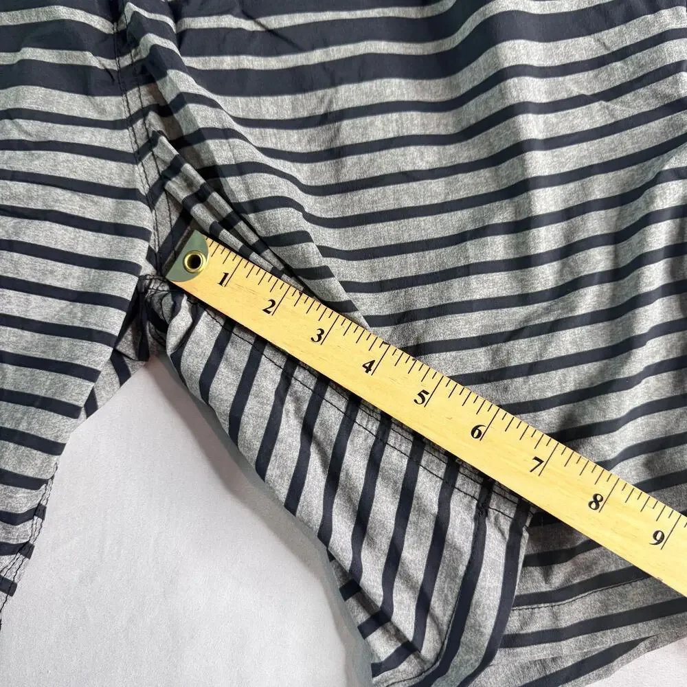Kirkland Signature Men’s Swim Trunks XL Gray Black Striped Stretch Swim Shorts
